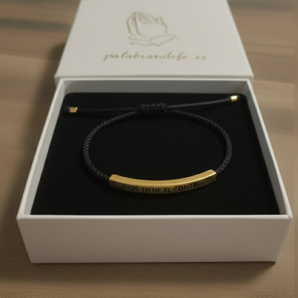 Pulsera "Dios tiene el control" negro y dorado