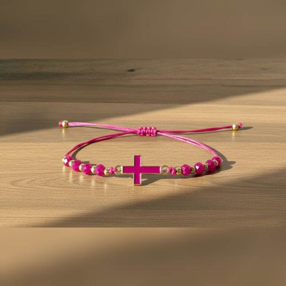 Pulsera Cruz Fucsia
