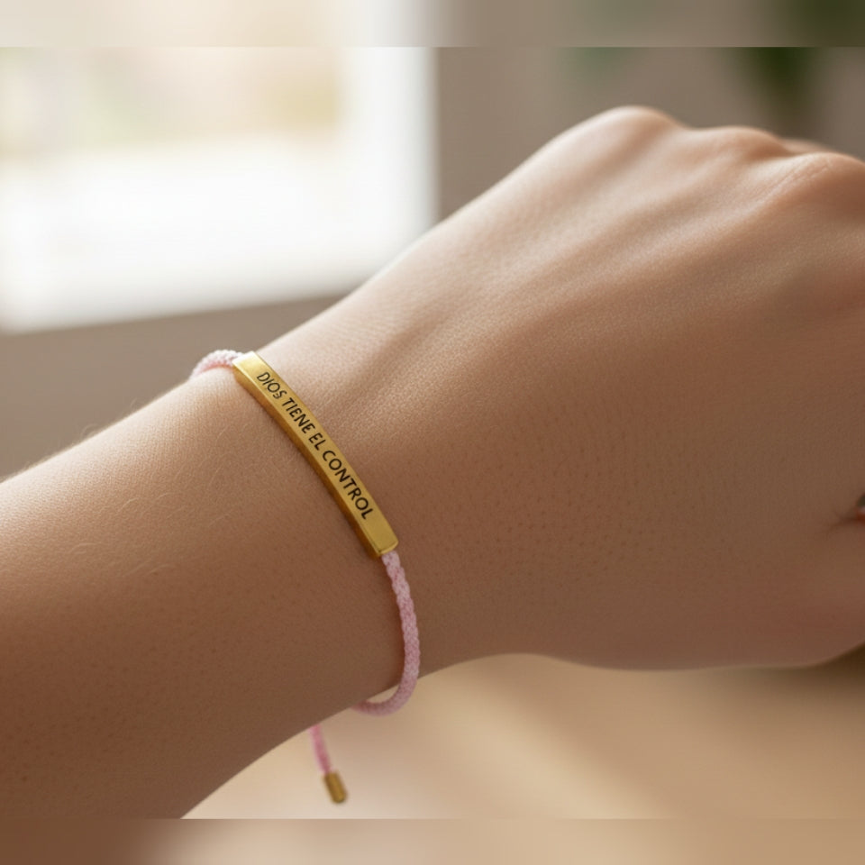 Pulsera "Dios tiene el control" Rosa y dorado