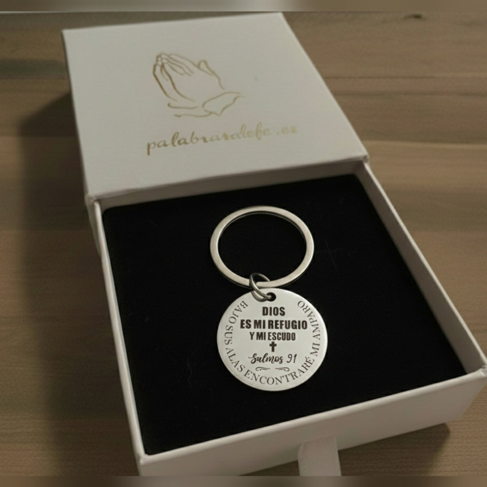 Llavero "Con Dios es mi refugio"