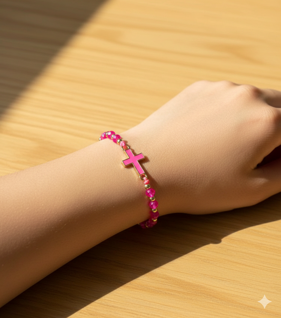 Pulsera Cruz Fucsia